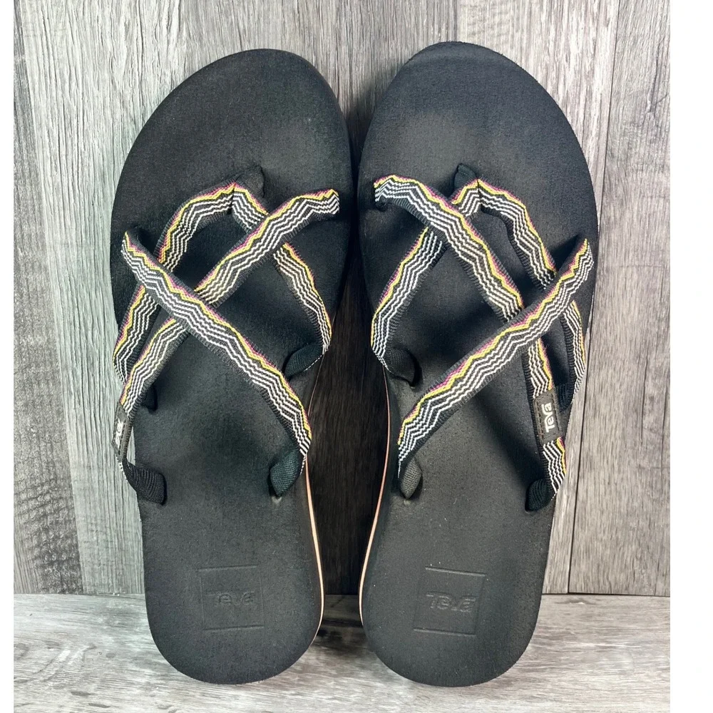 Teva Olowahu Black Multi Strap Flip Flop Sandals Womens 9 Boho 6840